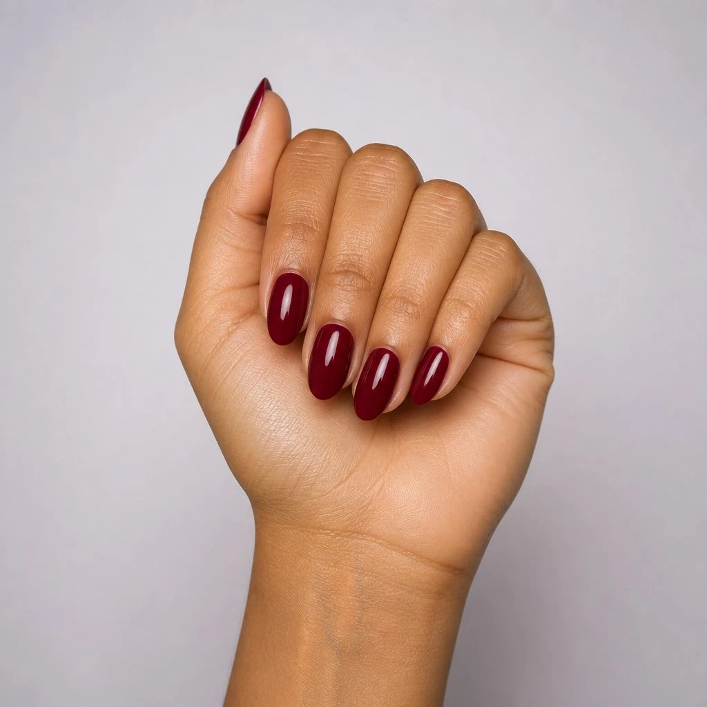 Classic glossy burgundy almond nails