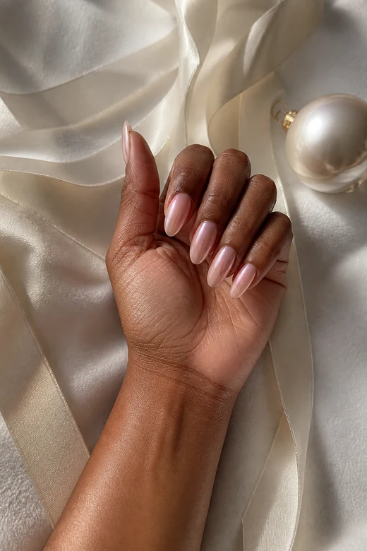 Pearl Glazed Almond trending Christmas nails