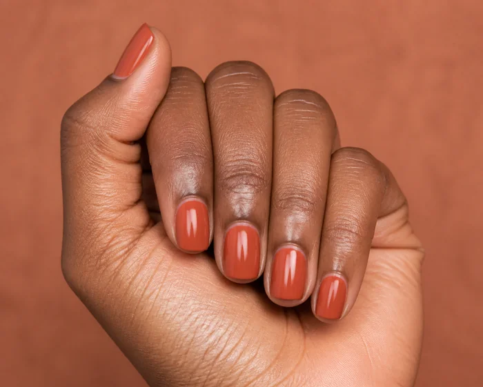 Glossy terracotta simple Thanksgiving nails
