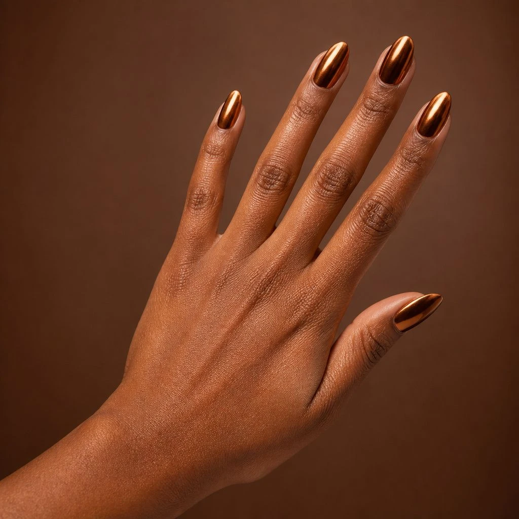 Fall chrome nails - warm bronze mirror