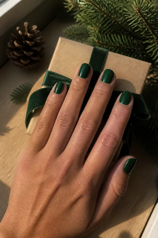 Bottle Green Square Nails dark green Christmas nails