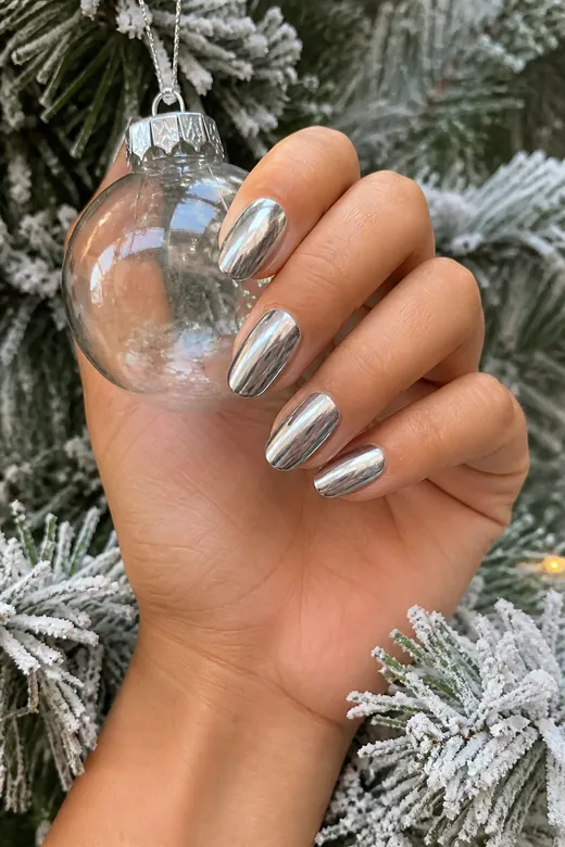 Silver Chrome Oval trending Christmas nails