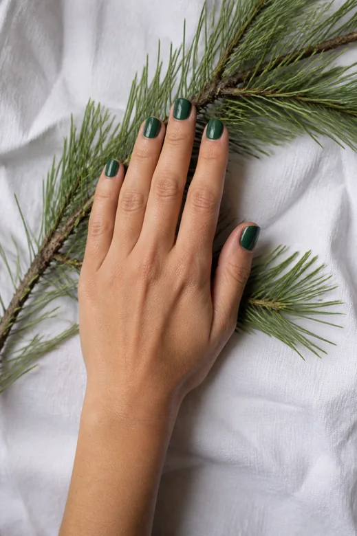 Solid Evergreen minimal Christmas nails