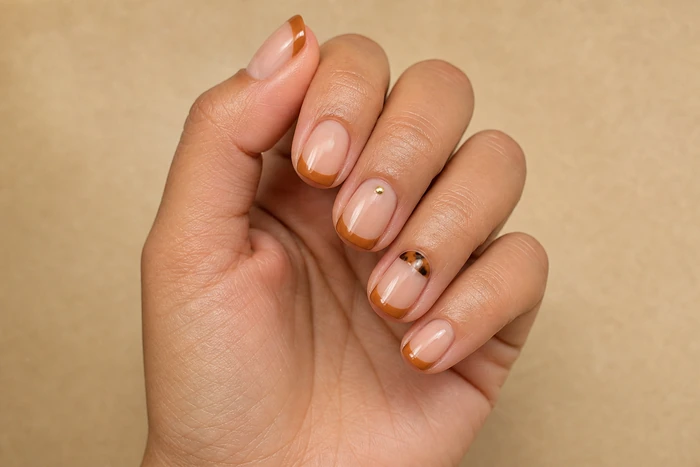 Caramel French Thanksgiving nails with tortoiseshell detail