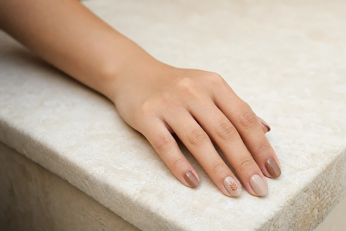 Mini rust leaf accent cute fall nails