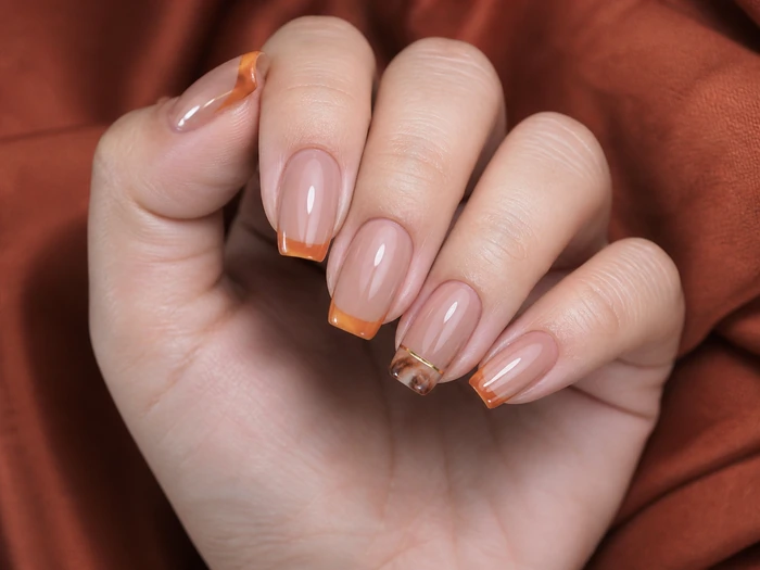 Pumpkin French tip acrylic Thanksgiving nails