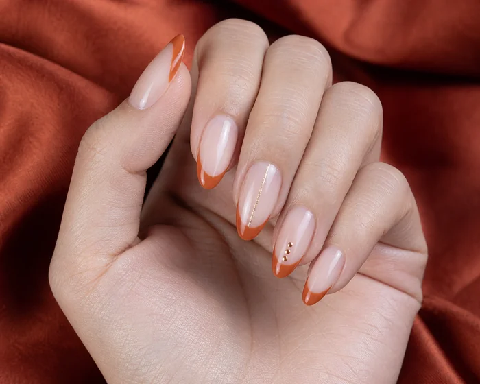 Pumpkin French tip almond Thanksgiving nails