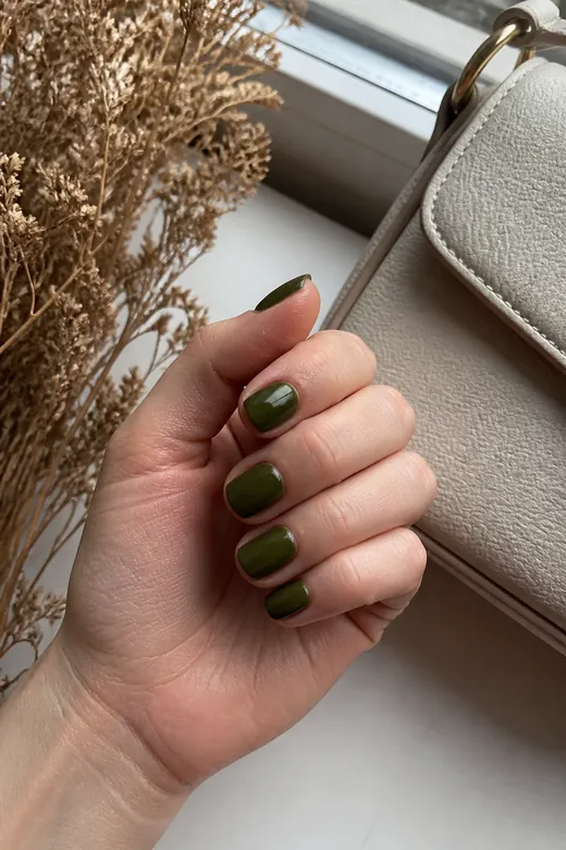 Deep Olive fall nail design