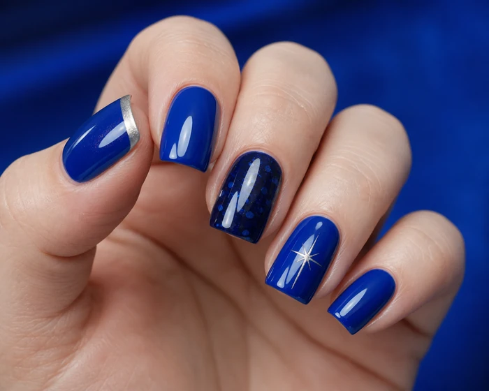 Royal blue chrome winter nails