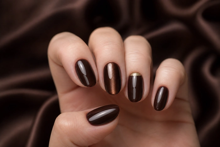 Espresso cat-eye oval nails for a classy Thanksgiving manicure