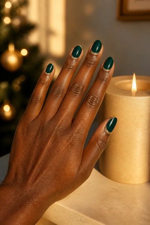 Dark Green With Gold French Tips dark green Christmas nails