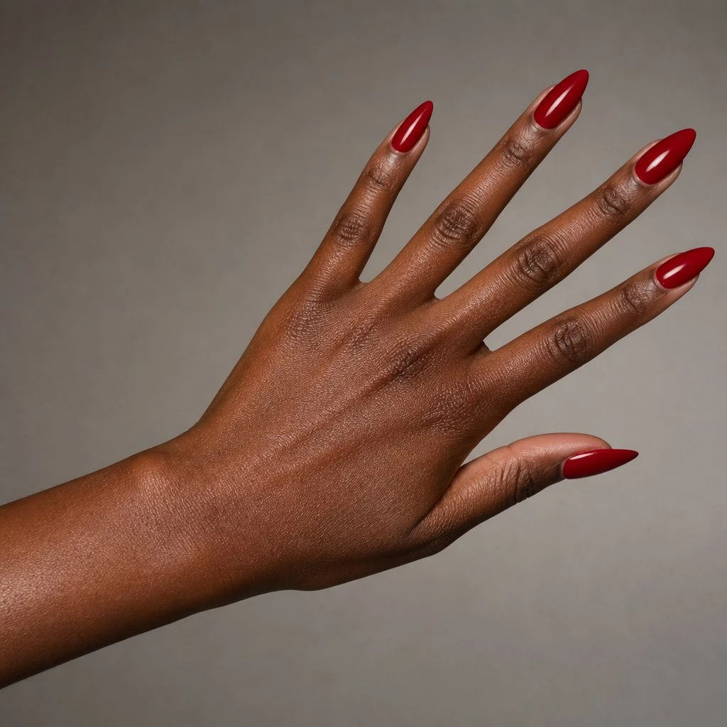 Long deep red almond nails