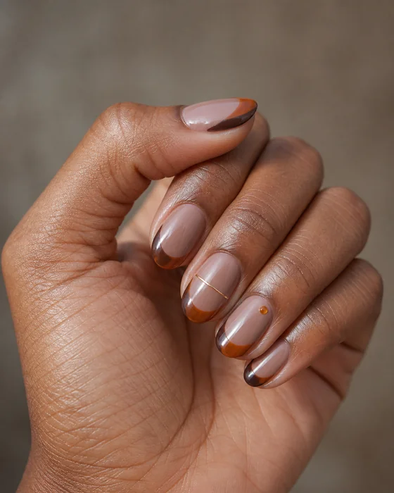 Caramel and cocoa double French Thanksgiving nails