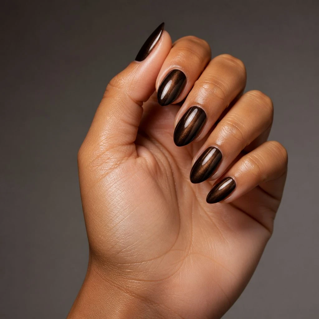 Fall chrome nails - espresso chrome