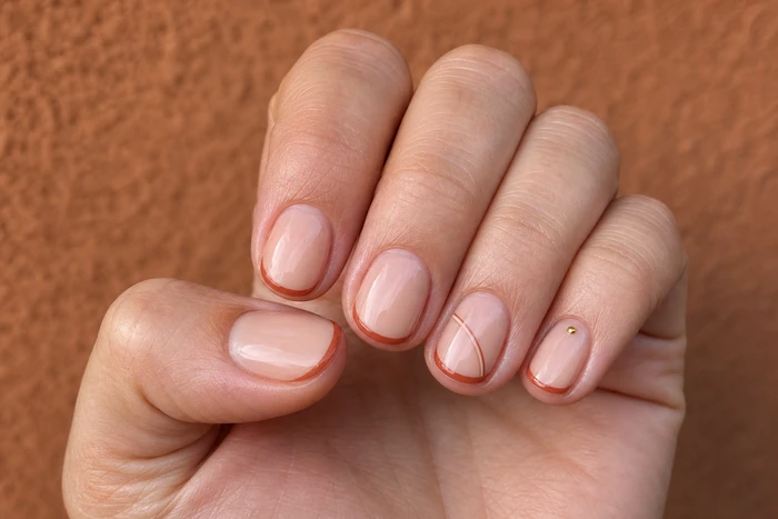 Terracotta micro French Thanksgiving nails with copper curve