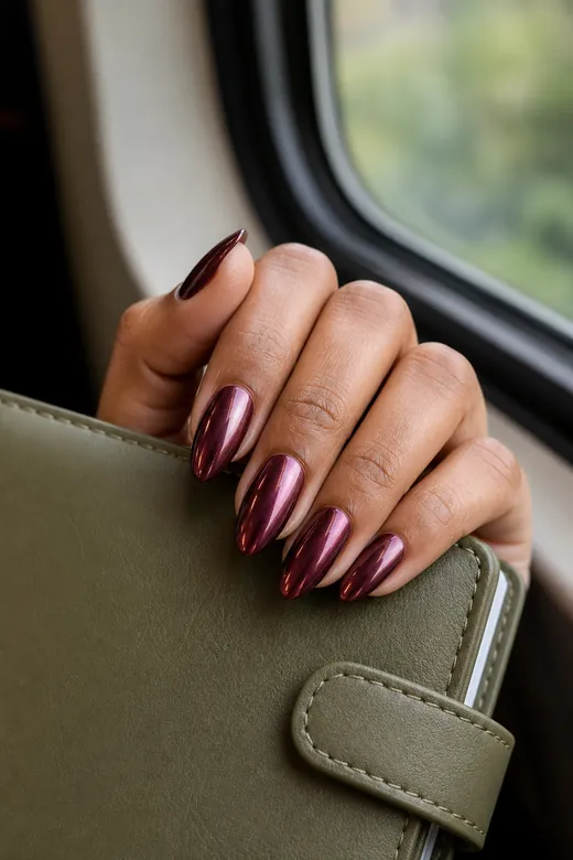 Fall chrome nails - plum chrome