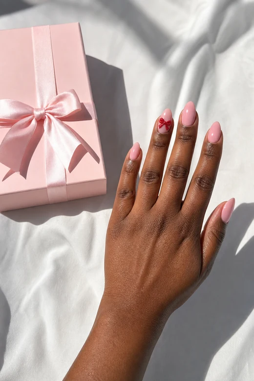Red Bow Accent trending Christmas nails