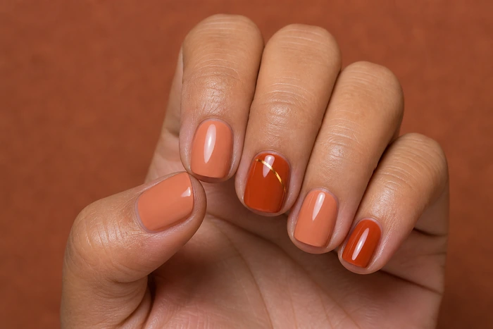 Pumpkin and cinnamon two-tone simple Thanksgiving nails