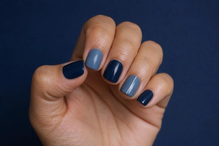 Navy and muted blue simple winter nails