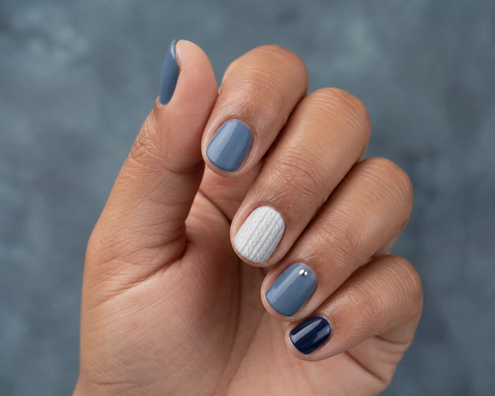 Short slate blue winter nails