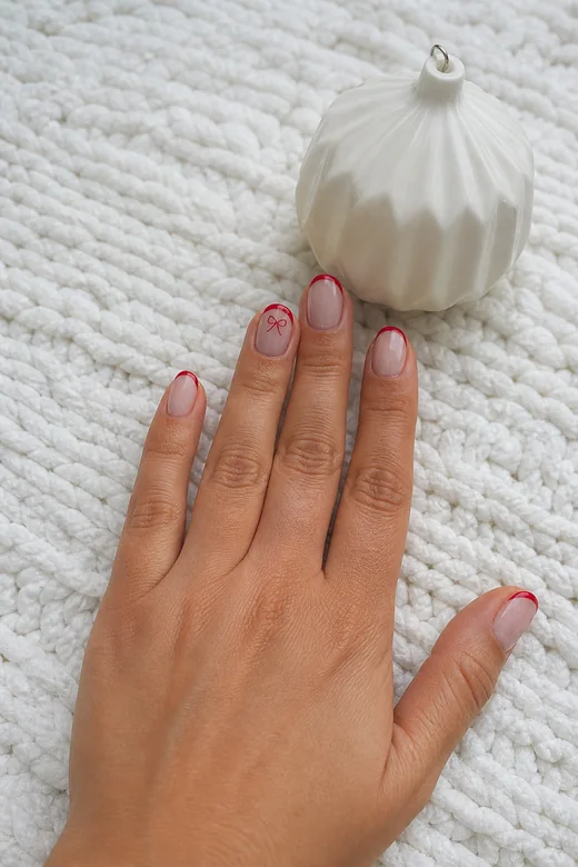 Bow French Tips trending Christmas nails