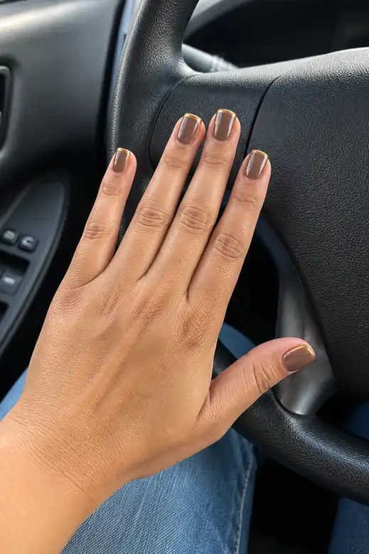 Fall chrome nails - mocha gold micro french