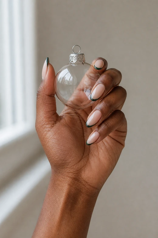 Negative-Space Green Tip minimal Christmas nails