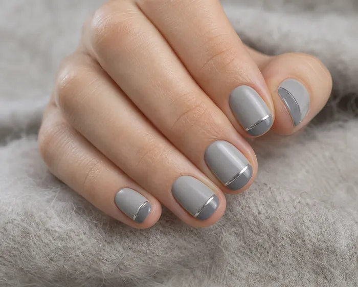 Cool gray matte gloss French nails