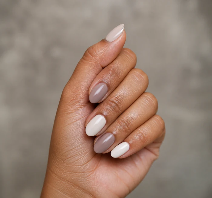 Taupe and white two tone simple winter nails