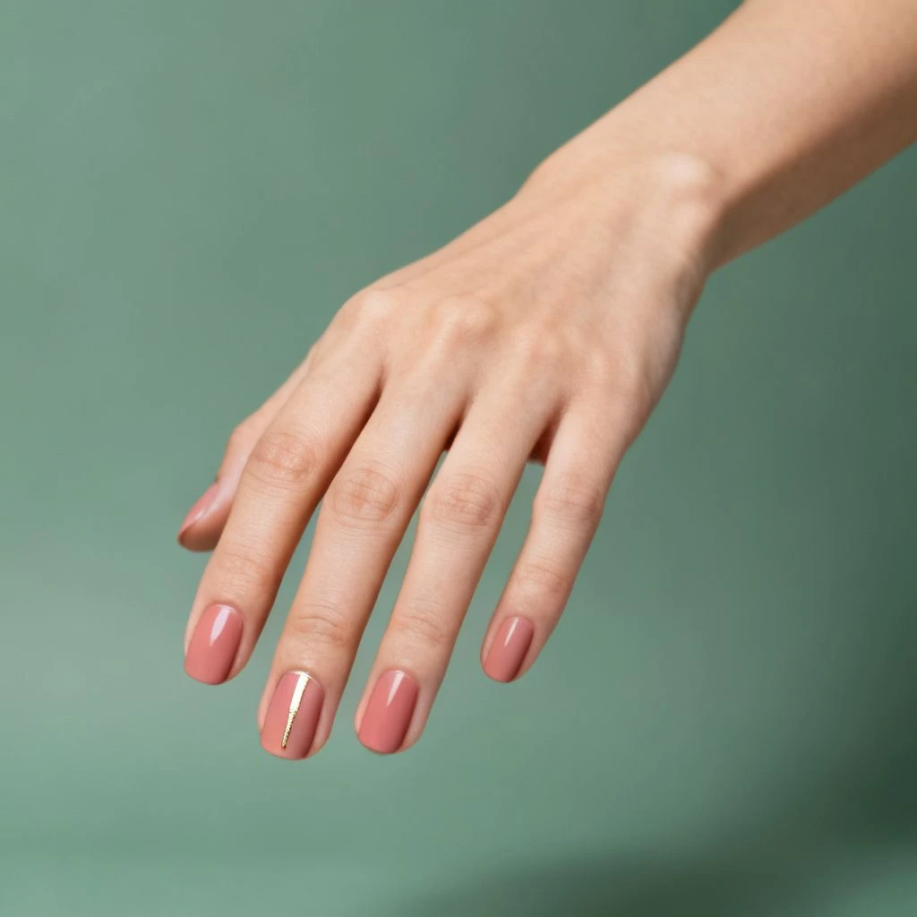 Rosy nude nails with a delicate champagne line