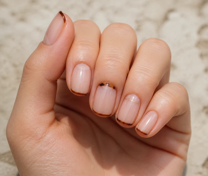 Tortoiseshell micro French Thanksgiving nails with gold line