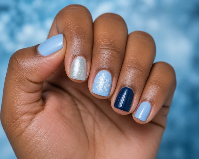 Short powder blue winter nails