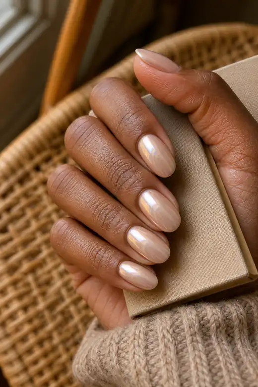 Fall chrome nails - cashmere pearl glaze