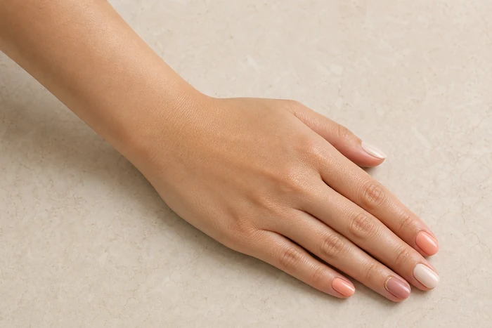 Soft peach pastel cute fall nails