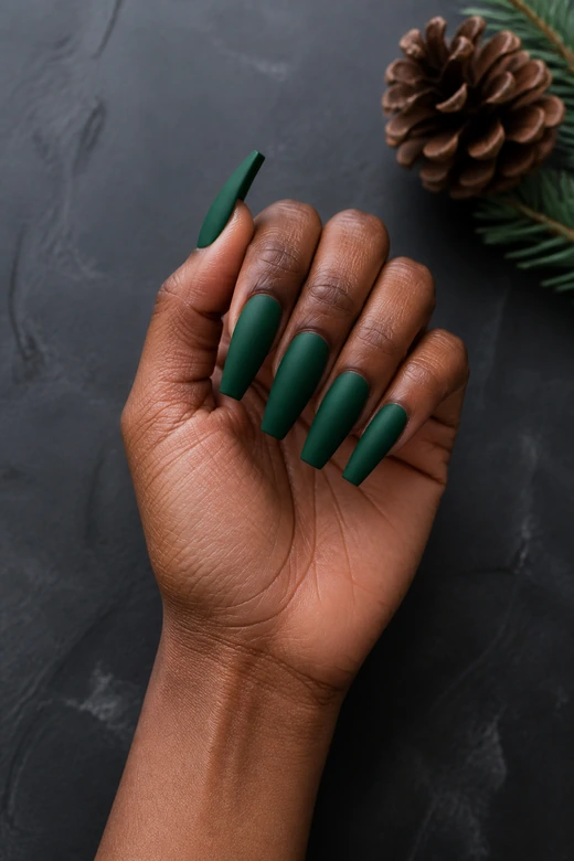 Matte Dark Green Coffin Nails dark green Christmas nails