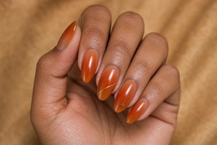 Pumpkin caramel jelly ombré Thanksgiving gel nails