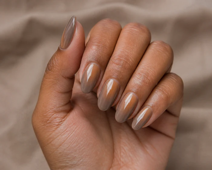Warm taupe aura Thanksgiving nails