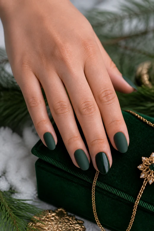 Matte Hunter Green With a Glossy Accent dark green Christmas nails