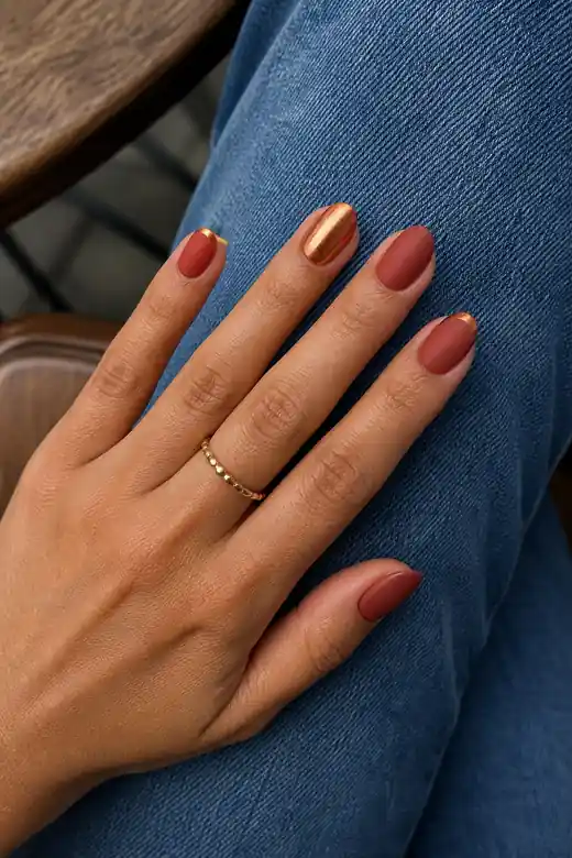 Fall chrome nails - rust with copper chrome