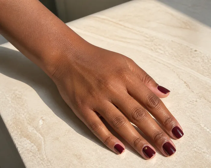 Short square burgundy press-on nails for everyday wear