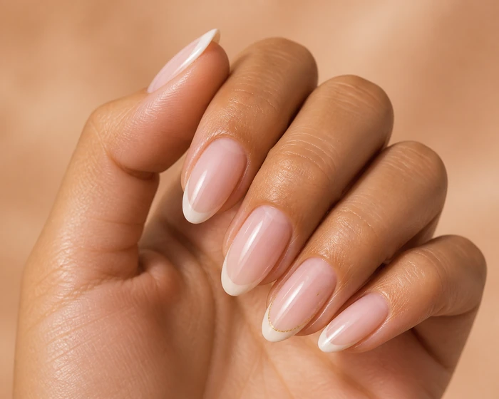 Blush pearl French tip pretty fall nails