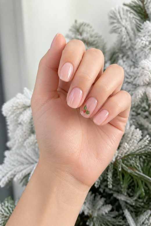 Sheer Base With Holly trending Christmas nails