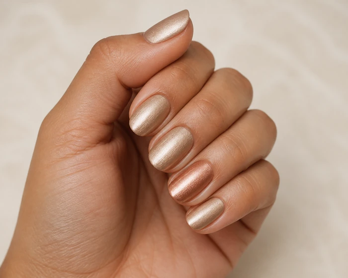 Champagne metallic soft fall nails