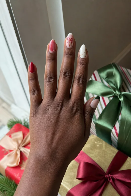 Elegant Mismatched Set trending Christmas nails