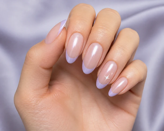 Lavender pearl French tip pretty fall nails