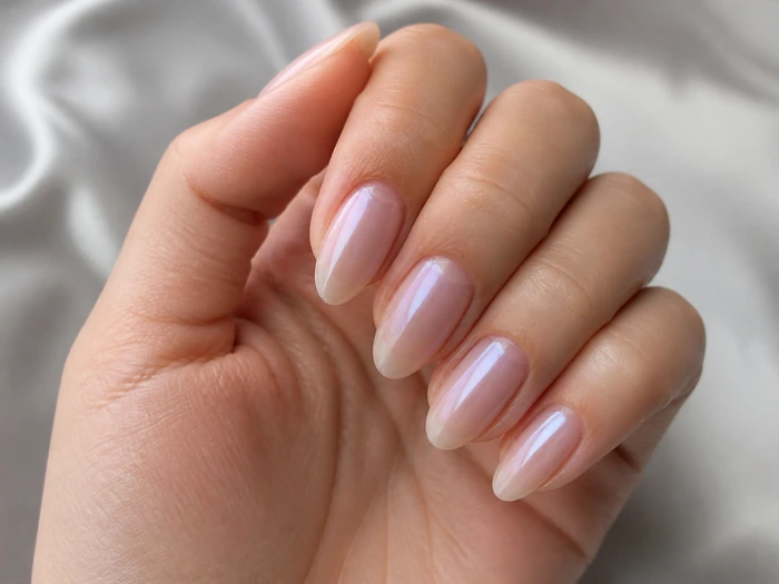 Milky lavender glazed soft fall nails