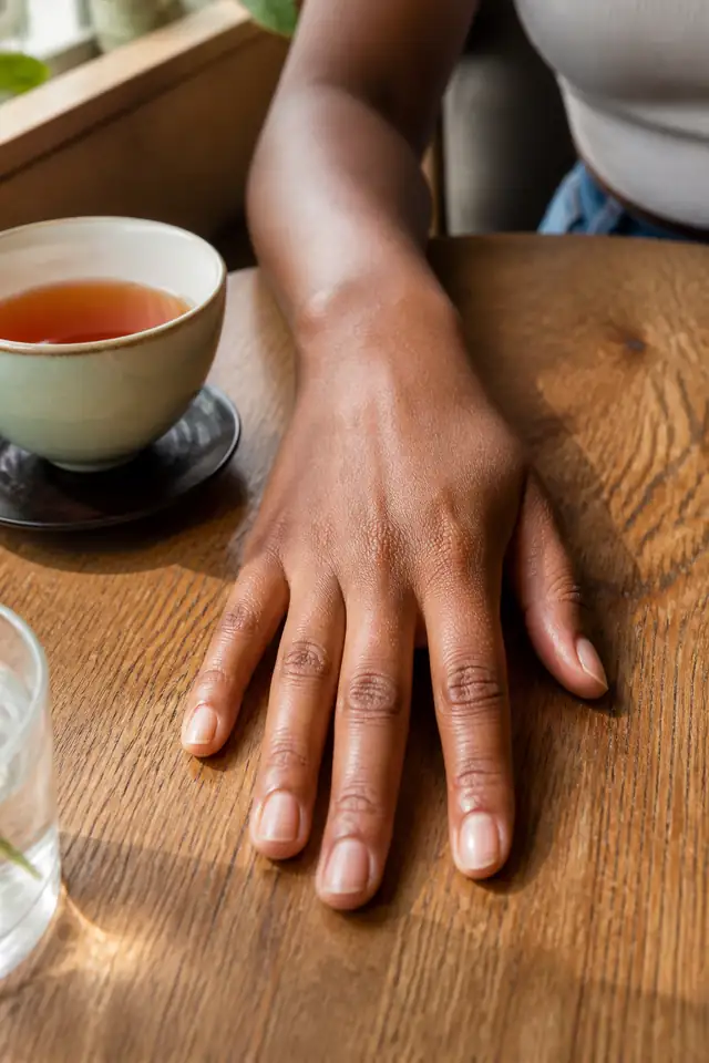 Healthy bare natural nails with a softly buffed finish.