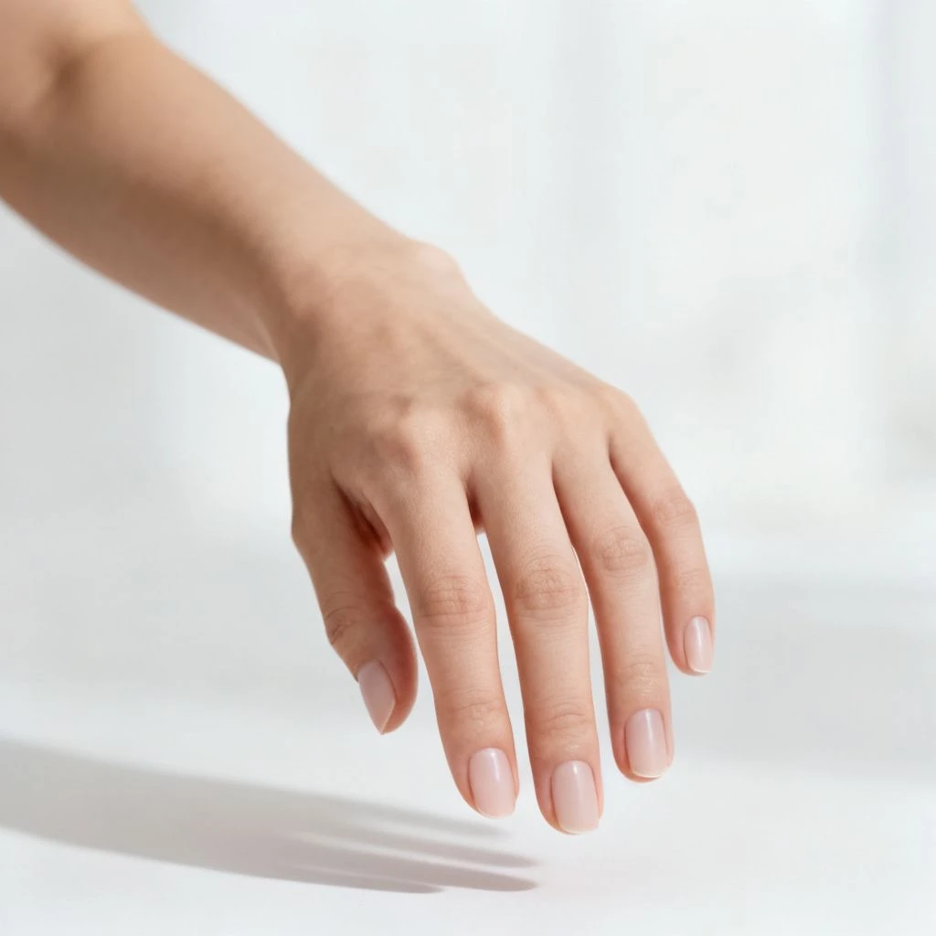 Healthy short bare natural nails in soft window light.