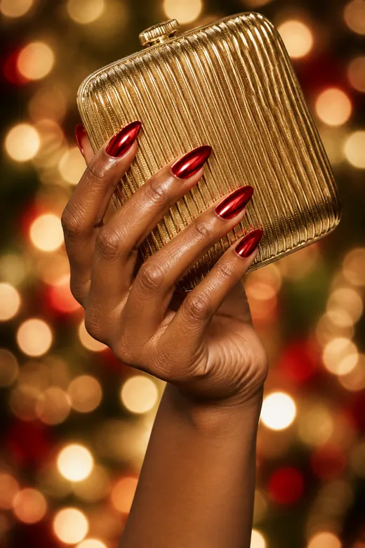Red Mirror Chrome baddie Christmas nails