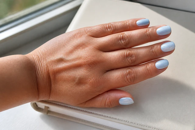Soft Icy Blue Pearl blue Christmas nails